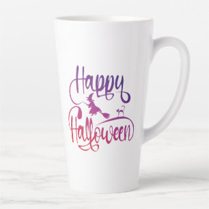 Caneca De Café Latte Feliz Halloween gradient voando feiticeiro