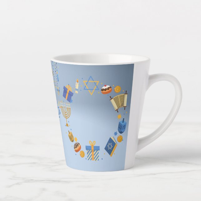 Caneca De Café Latte Feliz Hanukkah Latte Mug de Azul (Direita)