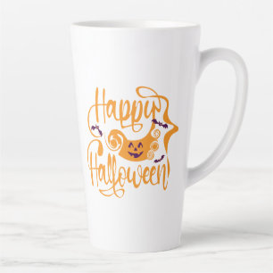 Caneca De Café Latte Feliz morcego de Halloween jack ou lanterna