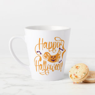 Caneca De Café Latte Feliz morcego de Halloween jack ou lanterna