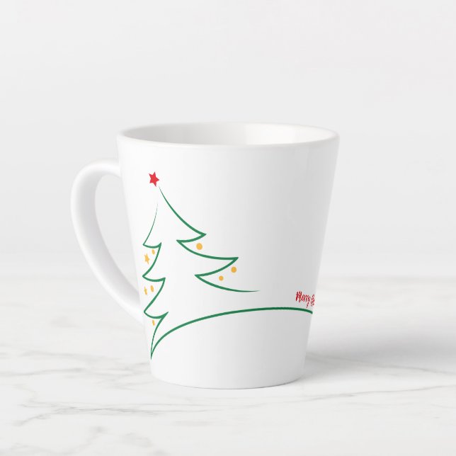 Caneca De Café Latte Feliz Natal Árvore Moderna Impressionante (Ângulo esquerdo)