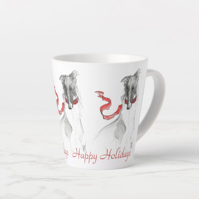 Caneca De Café Latte Feliz Natal Borzoi Mug (Ângulo direito)