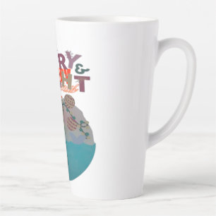 Caneca De Café Latte Feliz Natal Branco e Azul