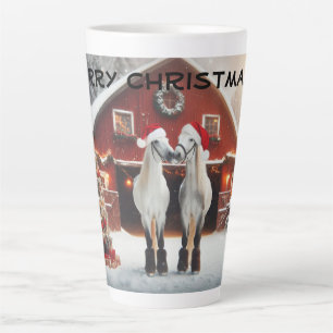 Caneca De Café Latte Feliz Natal Cavalos de Beijo