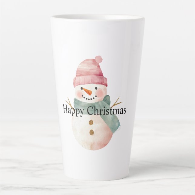 Caneca De Café Latte Feliz Natal do Snowman (Frente)