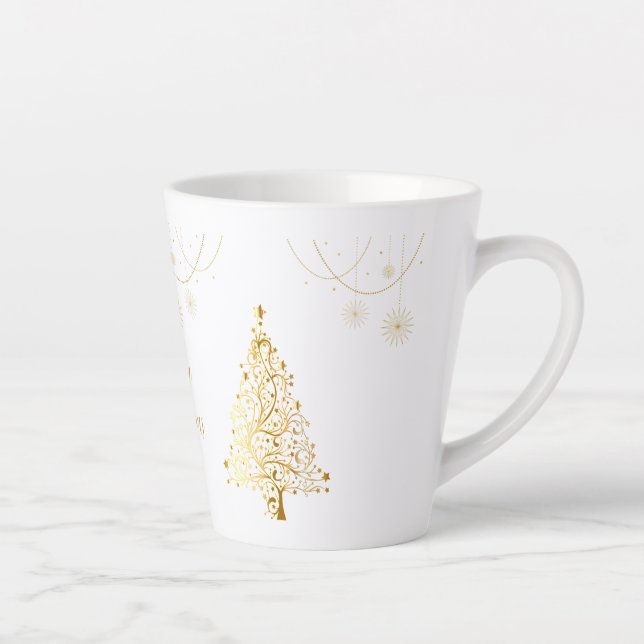 Caneca De Café Latte Feliz Natal em Dourado (Direita)