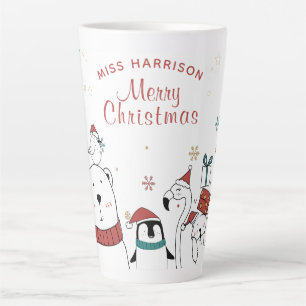 Caneca De Café Latte Feliz Natal, Engraçados Animais Bonitos Personaliz