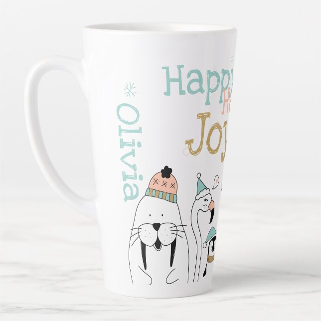Caneca De Café Latte Feliz Natal Feliz dos Animais de inverno (Esquerda)