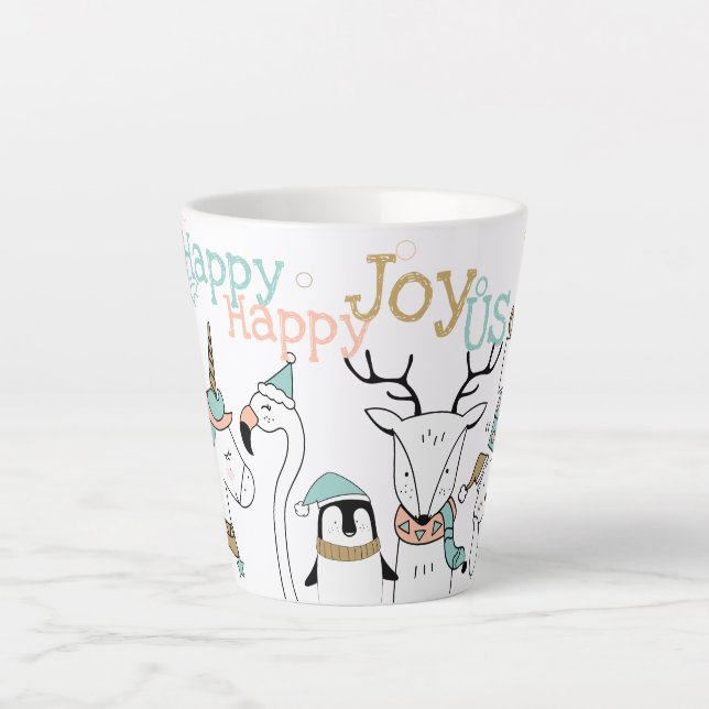 Caneca De Café Latte Feliz Natal Feliz Joy-oUS Animais de Cartoon Engra (Frente)