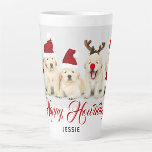 Caneca De Café Latte Feliz Natal Foto de Feriado de Cachorro Pet   Nata