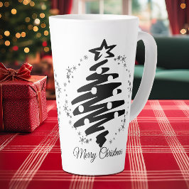 Caneca De Café Latte Feliz Natal Moderno Feriado Branco Negro
