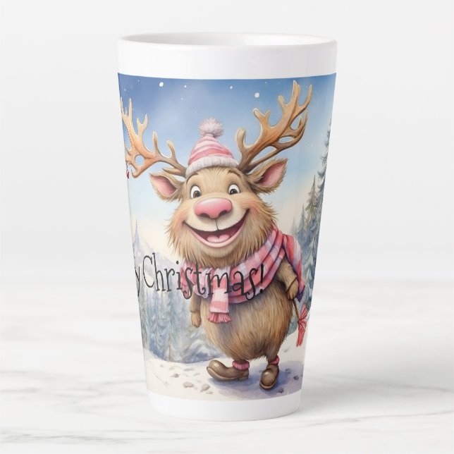 Caneca De Café Latte Feliz Natal Moose (Frente)