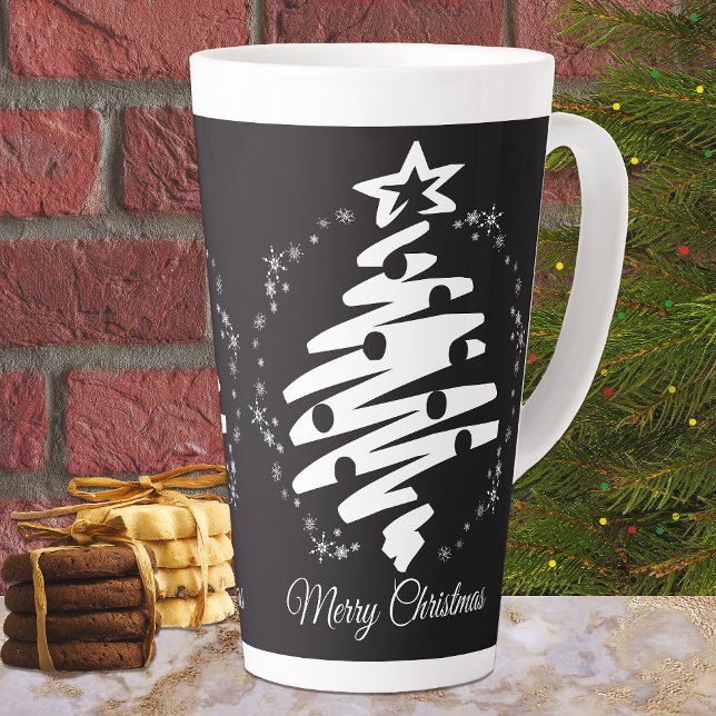 Caneca De Café Latte Feliz Natal Negro Feriado Moderno (Criador carregado)