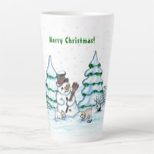 Caneca De Café Latte Feliz Natal! Neve com Cat e Puppy