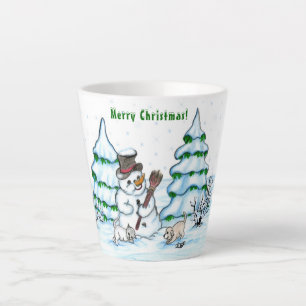 Caneca De Café Latte Feliz Natal! Neve com Cat e Puppy