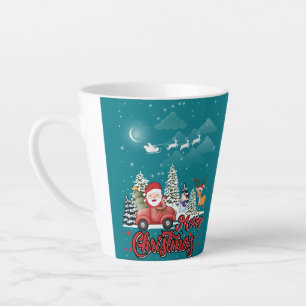 Caneca De Café Latte Feliz Natal Papais noeis Vermelhos Caminhão Latte 