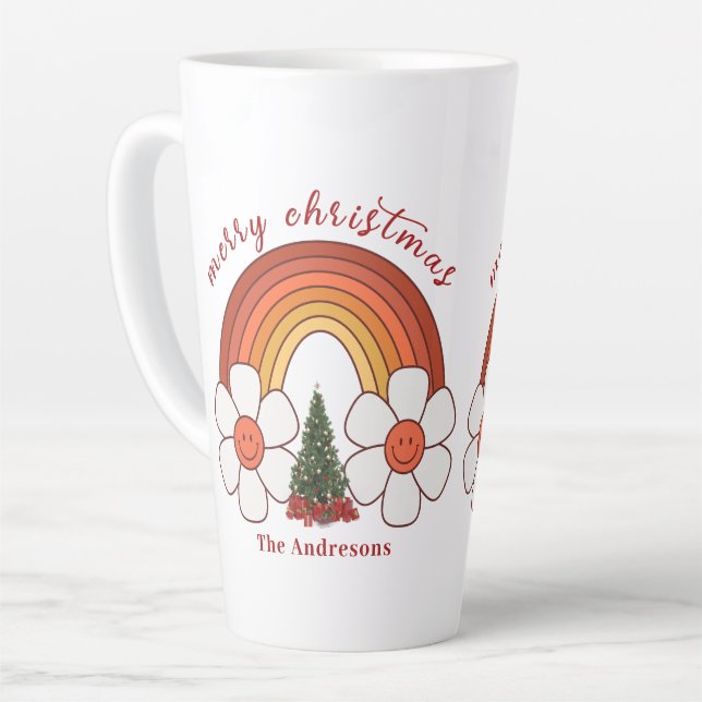 Caneca De Café Latte Feliz Natal Rainbow Personalizado Mug (Ângulo esquerdo)