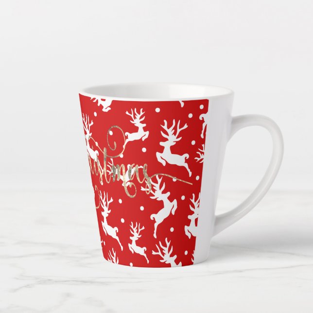 Caneca De Café Latte Feliz Natal Renas Vermelhas (Direita)