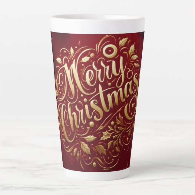 Caneca De Café Latte Feliz Natal verde (Frente)