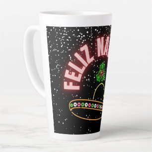 Caneca De Café Latte Feliz Navidad Holiday Neon