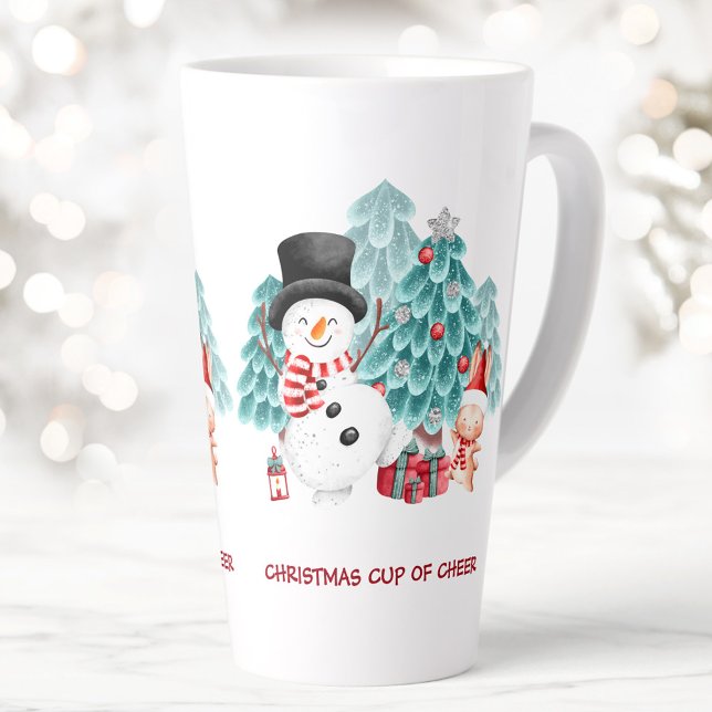 Caneca De Café Latte Feliz Neve Feliz Nome de Natal Grande (Cute Happy Snowman Christmas Name Large Latte Mug)