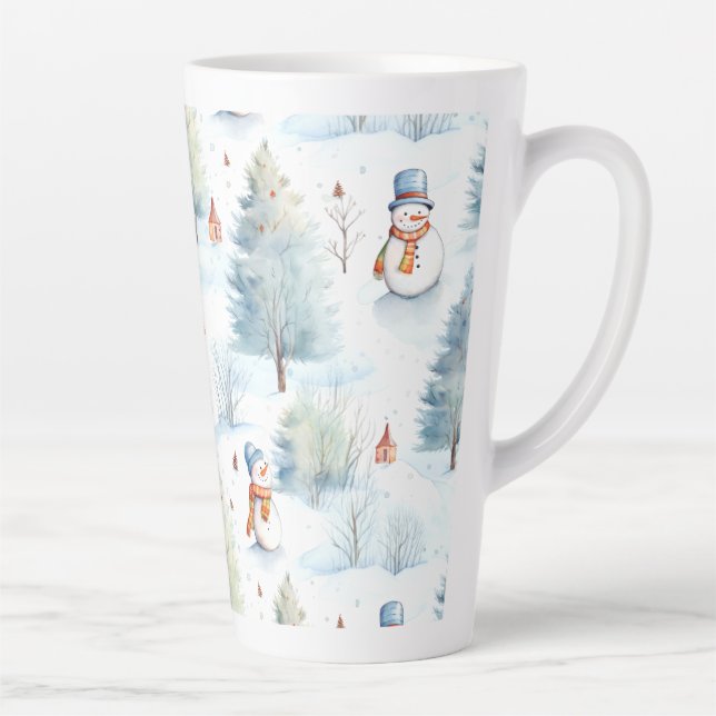 Caneca De Café Latte Feliz Padrão de Neve (Direita)