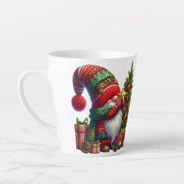 Caneca De Café Latte Feliz Papai noel de Natal Gnomo (Esquerda)