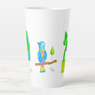 Caneca De Café Latte Feliz Pássaros De Aquarela Latte Mug