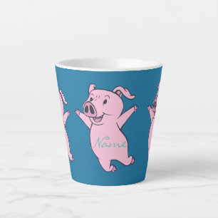 Caneca De Café Latte Feliz Porco Rosa Saltando Trovão_Cove
