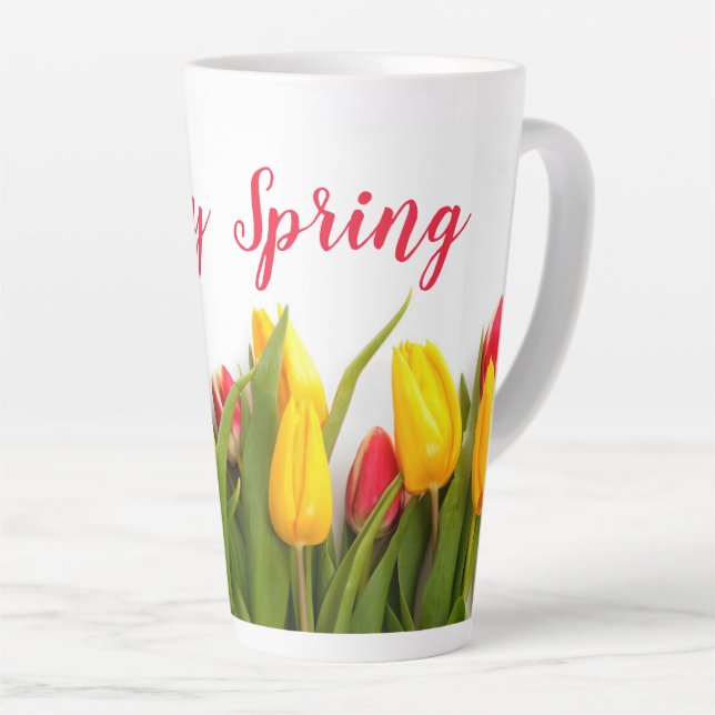 Caneca De Café Latte Feliz Primavera Tulipa Flores Sazonais  (Ângulo direito)