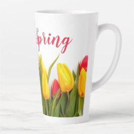 Caneca De Café Latte Feliz Primavera Tulipa Flores Sazonais 