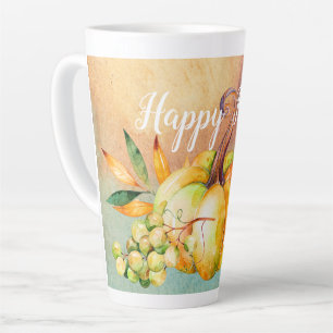 Caneca De Café Latte Feliz Queda, Pumpkin de Ação de Graças com Uvas