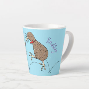 Caneca De Café Latte Feliz salto em kiwi com design de desenho de arco