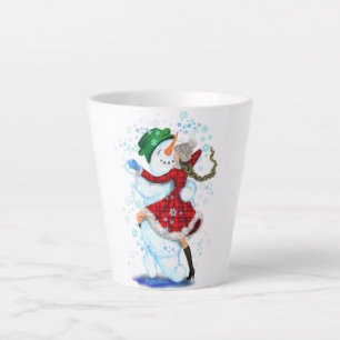 Caneca De Café Latte Feliz Snowman e Girl Dance Tango Festa de Natal