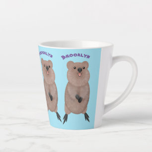 Caneca De Café Latte Feliz sorriso, design de desenho animado de quokka
