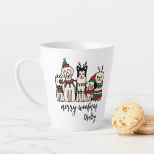Caneca De Café Latte Feliz Woofmas - Cães Fofos - Nome Personalizado de