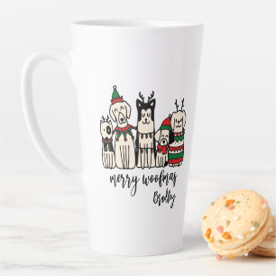 Caneca De Café Latte Feliz Woofmas - Cães Fofos - Nome Personalizado de