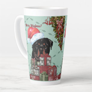 Caneca De Café Latte Feliz Woofmas! Presente de Natal do Rottweiler San