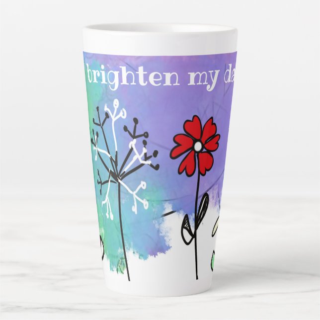 Caneca De Café Latte Felizes e brilhantes flores de desenho animado em  (Frente)