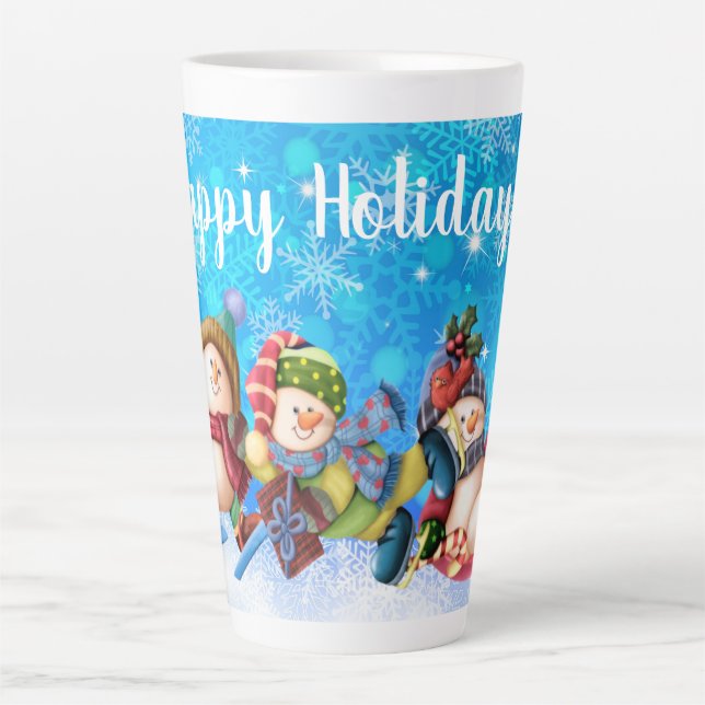 Caneca De Café Latte Felizes Feriados Snowmen (Frente)