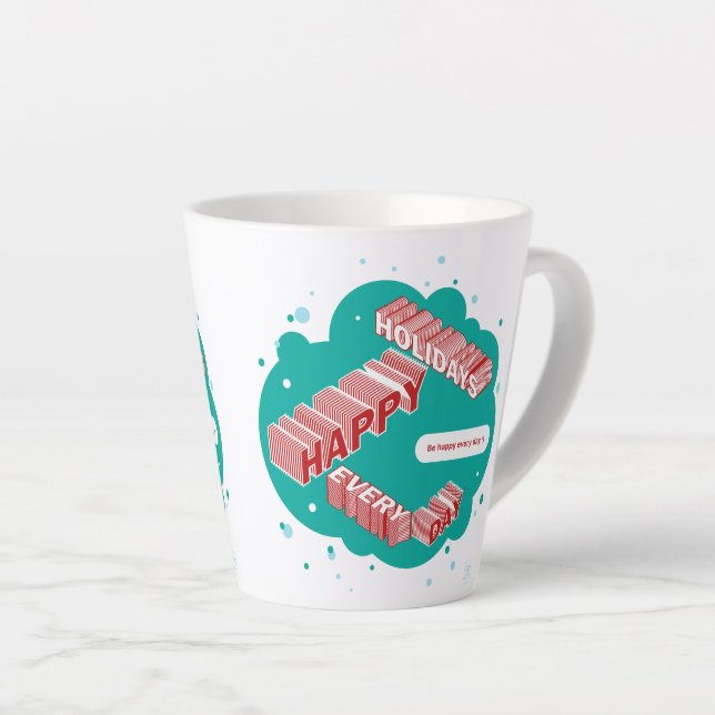 Caneca De Café Latte Felizes Feriados, Verde e Vermelho (Ângulo direito)