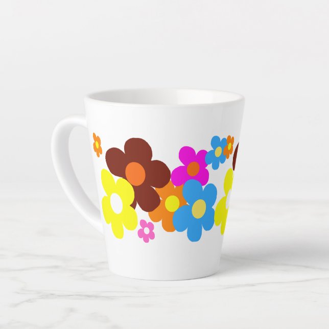 Caneca De Café Latte Felizes Flores Coloridas (Ângulo esquerdo)