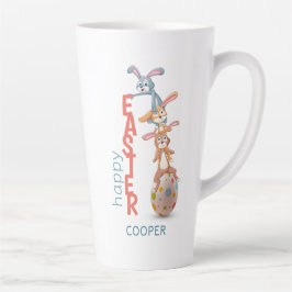 Caneca De Café Latte Felz pascoa Cute Engraçado, Coelho Moderno, Ovo