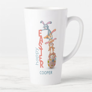 Caneca De Café Latte Felz pascoa Cute Engraçado, Coelho Moderno, Ovo