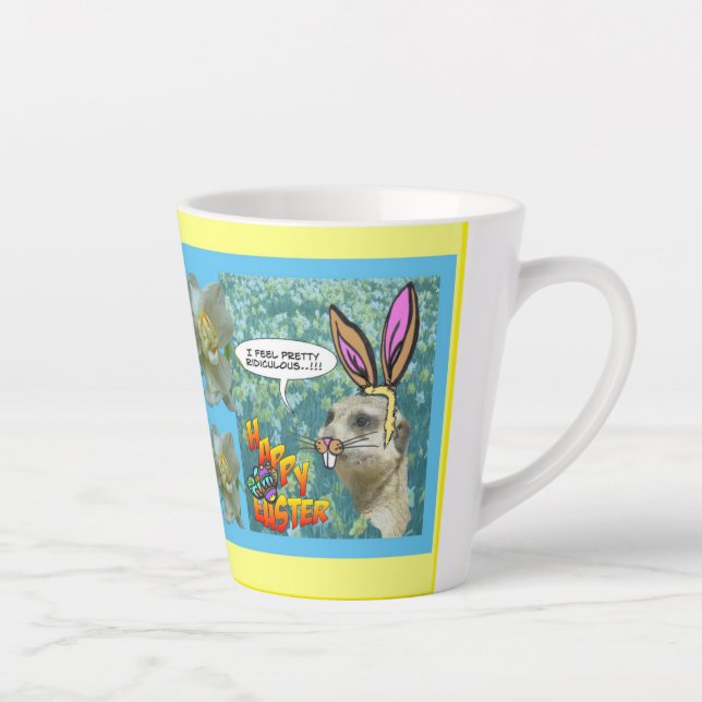 Caneca De Café Latte Felz pascoa Meerkat Daffodils Design Latte (Direita)