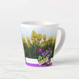 Caneca De Café Latte Felz pascoa - Tulipas Amarelas - Design