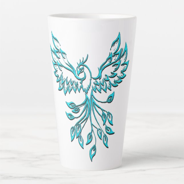 Caneca De Café Latte Fenix Azul Turquesa Ressurge (Frente)