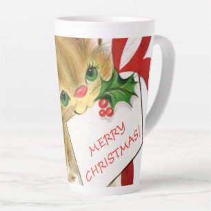 Caneca De Café Latte Feriado de gato de natais vintages retrorados