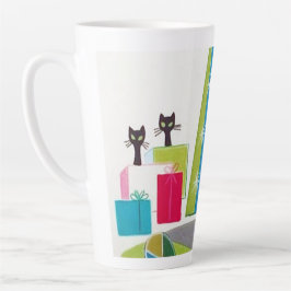 Caneca De Café Latte Feriado de gatos de natais vintages retrorados