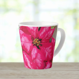 Caneca De Café Latte Feriado de Poinsettias Variegadas Rosa